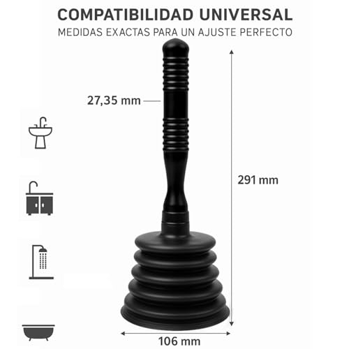 Miniatura 4 de Desatascador Tuberías Y Destapador Cañerías Succión Potente Elimina Atascos En Ducha, Lavabo, Bañera Y Cocina Desatascador Fregadero Multiusos Duradero Negro