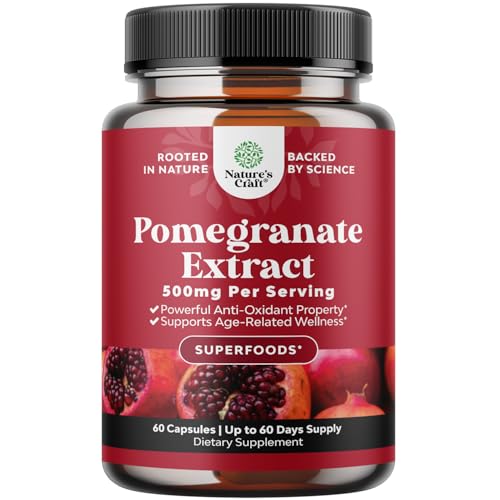 Advanced Pomegranate Extract Capsules - Powerful Antioxidant & Healthy Heart Support - Easy To Swallow Pomegranate Supplement - Superfood for Energy & Gut Health Support - Third Party Tested - 60 Ct