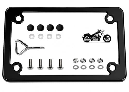 LFPartS Black Stainless Steel Motorcycle License Plate Frame Slim 304 Metal Tag Holder Rustproof Fits Standard 7 x 4 Motorcycle Plates Hardware Included