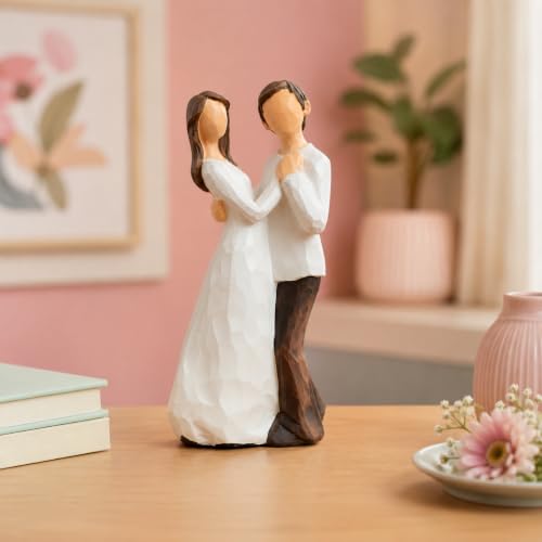 Image of Beautiful Hand Painted Medium Size Resin Romantic Couple Statue for Home Decor (Pack of 1, White & Brown Color)