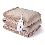 Heated Throw Blanket Fast Heating Soft Plush Flannel Blanket with 4 Heating Levels & 3H Auto Off, Machine Washable, Home & Office Use - 50x60 Inches Brown