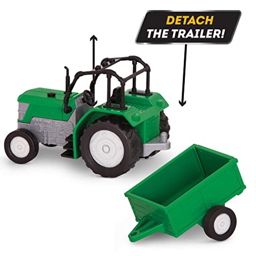 Driven - Micro Tractor - Green Toy Tractor with Light, Sound, & Detachable Trailer Farm Vehicle Toy for Kids 3+ (2 Pc)