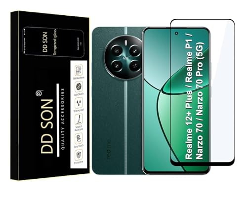 Image of DD SON Tempered Glass Screen Protector Compatible for Realme 12+ 5G / 12 Plus 5G / Realme P1 5G / Realme Narzo 70 5G / Narzo 70 Pro 5G with Edge to Edge Coverage and Easy Installation kit,Black