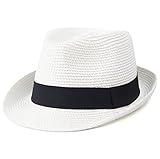 Koreshion Kids Girls Boys Floppy Straw Hat Summer Short Brim Fedora Panama Cap Beach Sun Visor Hats White