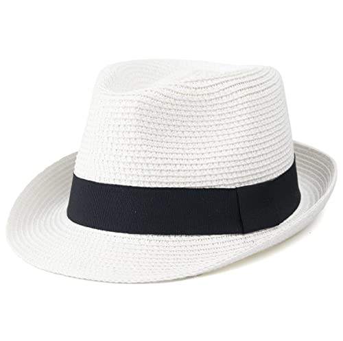 Koreshion Kids Girls Boys Floppy Straw Hat Summer Short Brim Fedora Panama Cap Beach Sun Visor Hats White #TOP28
