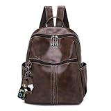 Elonglin Mochila feminina casual de couro PU para uso diário, castanho 2, 30*25*11CM, Macio