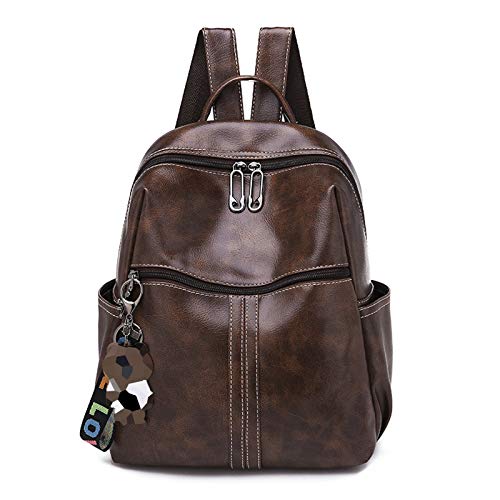 Elonglin Mochila feminina casual de couro PU para uso diário, castanho 2, 30*25*11CM, Macio