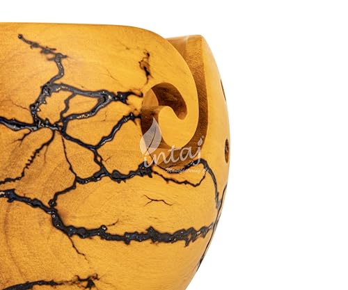 Image of INTAJ Wooden Yarn Bowl for Knitting and Crochet, 7 Inch No-Snag Holder