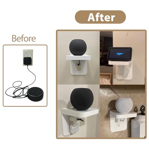 BELIEFLUO Outlet Shelf Holder, Bathroom Decor with Built-in Cable Management,A Space Saving Solution for Homepod Mini,Google Home/Echo/Smart Speakers/Electric Toothbrush/Cell Phone (Standard) - Thumbnail 4