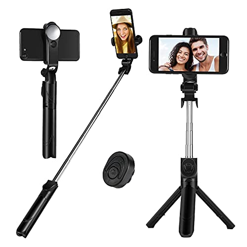 Selfie Stick, Pomisgam Selfie Stick Tripod with Detachable Wireless Bluetooth Remote Control,One-Piece Retractable Selfie Stick Tripod, Compatible with All Smartphones, Small and Portable (White)