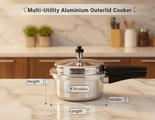 Image of Prestlee Aluminium 2 Litres Pressure Cooker | Outer Lid | Faster & Healthy Cooking | Gas Stove Compatible | ISI Certified | 5 Years Manufacturer's Warranty | Silver