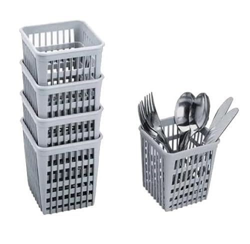 Pack of 4 Dishwasher Cutlery Baskets, Dishwasher Cutlery Holder Square, Small, Grey - Size: L113 x W113 x H130mm