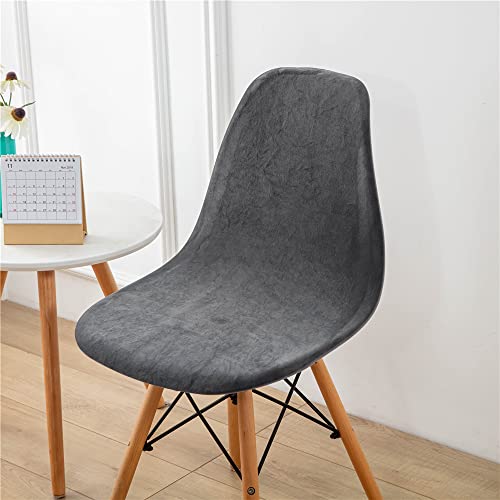 Highdi Lot de 1/2/4/6 Velours Housse de Chaise Scandinaves, Housse Chaise de Salle à Manger Couleur Unie, Couverture de Chaise sans Accoudoirs pour Cuisine, Salon, Bureau (Gris foncé,4 Pieces)