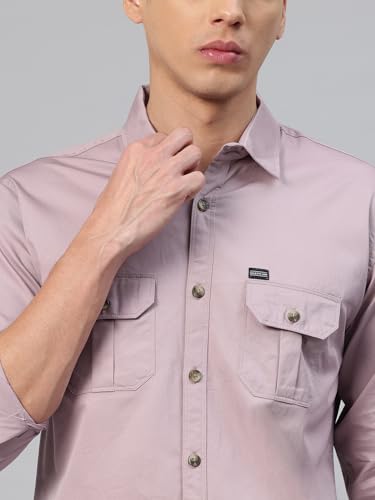 Image of Majestic Man Men's Washed Cotton Twill Casual Shirt -| with Dual Flap Pockets - Slim Fit | Full Sleeve | Casual Wear | Trendy & Comfortable