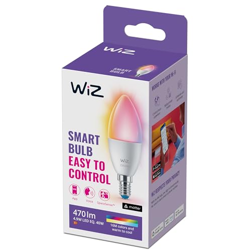 WiZ Tunable White and Color LED Lampe E14 (470 lm), 40 W 1er-Pack Lampe mit 16 Mio. Farben oder warm- bis kaltweißem dimmbarem Licht, smarte Lichtsteuerung über WLAN per Stimme/App