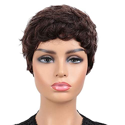 NOBLE Fashion Pixie Wigs Human Hair for Black Women Natural Pixie Cut Wigs Human Hair for Ladies Dark Brown Short Human Hair Wigs