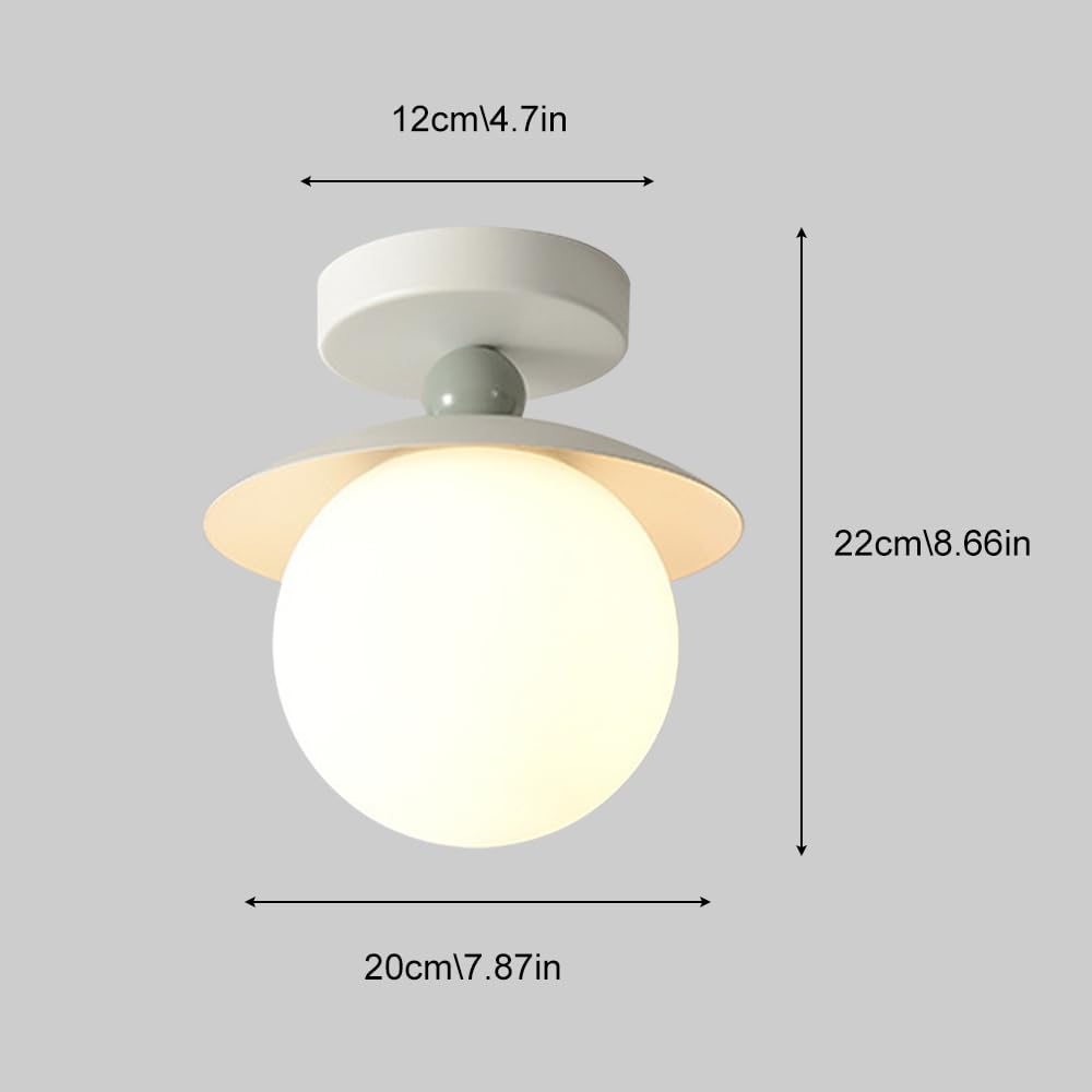 Oświetlenie Sufitowe Globe Semi Flush Mount, Do Korytarza, Nowoczesne Oświetlenie Sufitowe Blisko Sufitu, 7,8 Cala, Szklane Oprawy Oświetleniowe Do Przedpokoju I Na Werandę/Zielony
