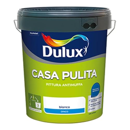 Dulux Casa Pulita Pittura Singolo per Interni Antimuffa Rimuove e Protegge Da Muffe e Funghi, 14 Litri, Bianco, 14L in omaggio 3 telo copritutto 4x4