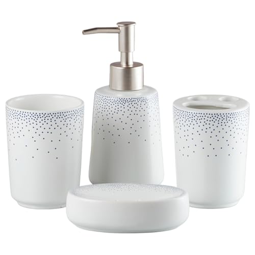 Image of Kookee Ceramic Bathroom Accessories Set - 4-Piece Modern Bath Set with Soap Dispenser & Toothbrush Holder - Elegant Home & Gift Choice, White /Black (10168)
