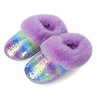Orthoshoes Girls Sequins Slippers, Plush Fuzzy House Shoes, Warm Non-Slip Indoor Cozy Girls Gift for Christmas