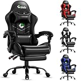 Czlolo Silla Gaming, Silla Gamer Ergonómica con Reposapiés y Masaje Lumbar, sillas Gaming Reclinable y Reposacabeza, Carga 150kg, Silla Oficina Juvenil, Negro