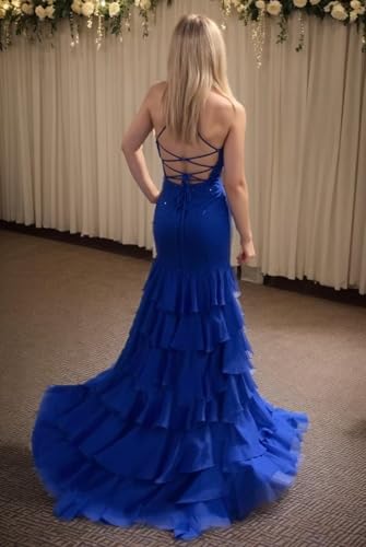 Floral Mermaid Prom Dresses with Slit Ruffle 2025 Sparkly Long Chiffon Backless V-Neck Formal Evening Gown2