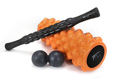 Fitem Rouleau de Massage Bosselé - Kit Foam Roller Complet - Massage Musculaire Profond - Étire Dos et Lombaires - Courbatures Musculaires, Trigger Points, Mauvaise Posture - Récupération Sportive