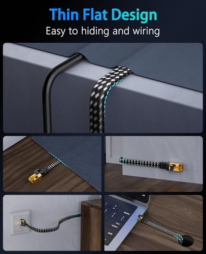 7. Bild von ARISKEEN Cat 8 Lan Kabel 5meter, Cat8 Geflochten Flach Hochgeschwindigkeit (40Gbps 2000Mhz/s) Gigabit Rj45 STP Geschirmtes Internet Netzwerk Lan Patch Kabel Draht für Router Modem Patch Panel