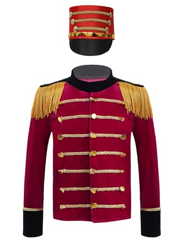 Kids Boys Honor Guard Velvet Tops Drum and Trumpet Team Uniform Fringe Jacket Coat Outfits