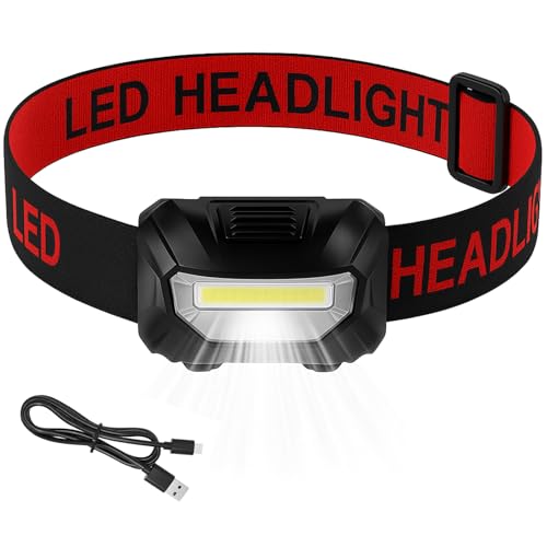 Head Torch Rechargeable, Xndryan COB LED Headlamp Super Bright Headlight 3 Modes & Adjustable Angle, Lightweight Headtorch for Cycling, Running, Camping, Fishing