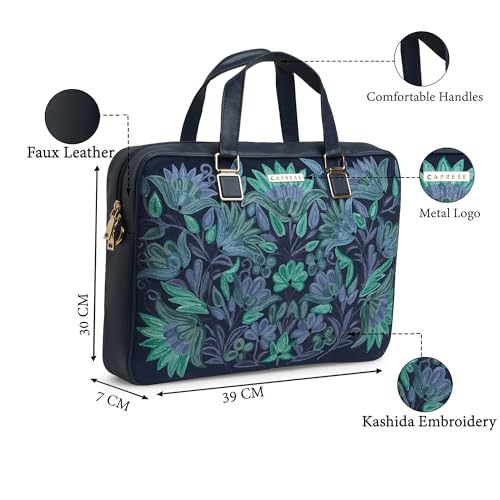 Image of Caprese Siji Tresna Large Laptop Bag for Women with Adjustable & Detachable Strap | Stylish Kashida Embroidery Laptop Handbag | 16-Inch Compatible Spacious Office Bag with Smart Sleeve