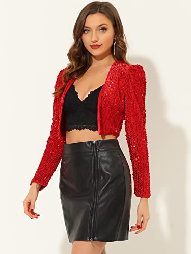 Allegra K Women's Halloween Sequin Shrug Open Front Collarless Glitter Sparkly Crop Blazer Jacket3
