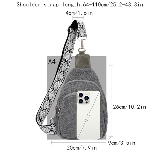 Sherpa Fleece Crossbody Sling Backpack Small Travel Fanny Pack Chest Bag Multipurpose Hiking Daypack (Grey)3