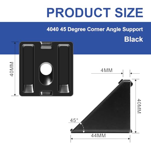 Image of 12pcs 4040 45 Degree Inside Corner Angle Support Bracket, 40x40 Aluminum Extrusion Connector Hardware Accessories T-Slot V-Slot Black