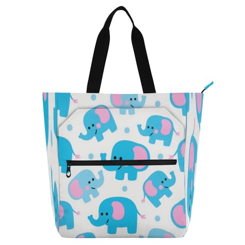 Amooorous - Bolsas decorativas para niños y niñas, diseño de elefante azul de dibujos animados, bolsa de compras grande reutilizable con cremallera para la universidad, compras, playa, arco iris para