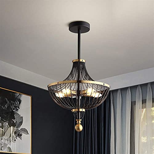 Lustre cage en métal noir suspendu pour créer une ambiance moderne de restaurant ou club