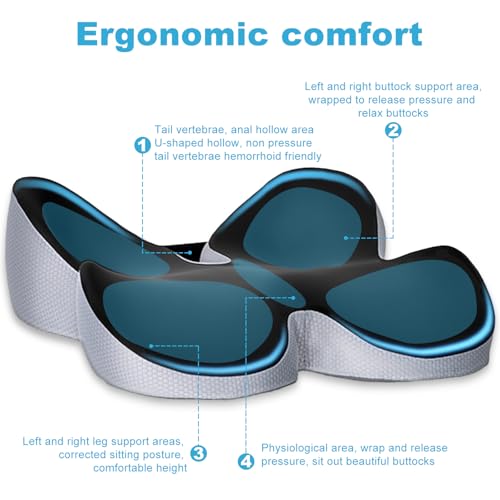 Grirddiv Cuscino Sedia Ufficio, Memory Foam Cuscino Ergonomico Sedia Ufficio, Modellamento Dei Fianchi, Portatile E Regolabile, Memory Foam Per Casa Auto E Sedia A Rotelle - 3