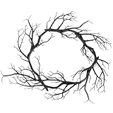 MAGICLULU Black Twig Halloween Wreath, 16.5 Inch Scary Twig Decor for Front Door, Unique Artificial Spooky Branch Garland for Halloween Home Front Door Decor