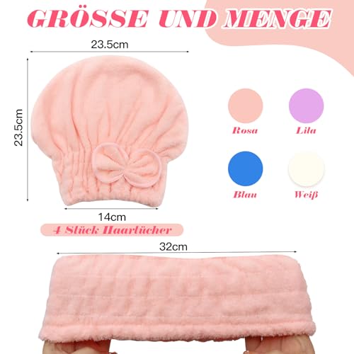 Scettar 4 Stück Mikrofaser Handtuch Haare Turban, Trockenhauben Für Haare Damen, Superschnell Saugfähiges Schnelltrocknend Haarhandtuch, Haarturban Zum Trocknen Für Lange Glattes Lockiges Kurze Haar