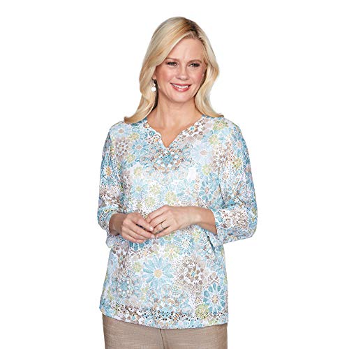 Alfred Dunner Womens Petite Medallion Lace Body-Line Knit Top