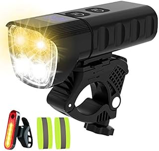 4 LED Bicycle Front Light Set, 6400 mah Super Bright Bike Light White & Yellow Headlights USB Rechargeable , Waterproof Bicycle Headlamps & Tail light (4 LED Bike Light)
