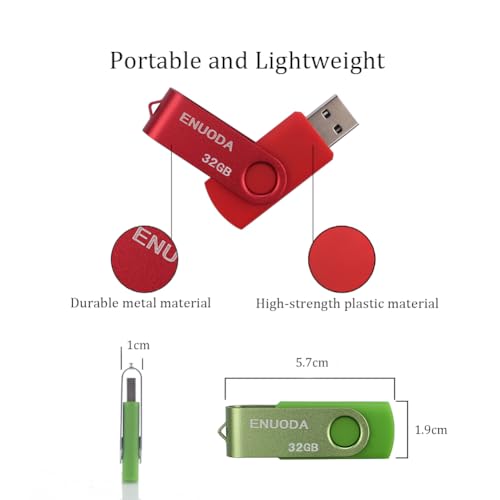 Image of 32GB Flash Drive 5 Pack ENUODA Thumb Drives 32GB Swivel Design USB 2.0 Memory Stick Jump Drive Pen Drive for Storage and Backup (5 Colors)