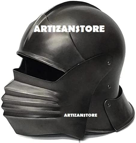 ARTIZANSTORE Medieval Knight Steel Medieval Knight Cosplay LARP Sallet Armor Helmet Halloween Costume Replica Blackt Reenactment Replica Adults Halloween Costume