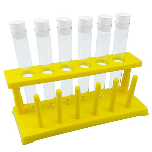 20x150mm 6PCS Glass Test Tubes with Rubber Stoppers and Yellow Plastic Rack for Industrial & Scientific,13 Piece Set