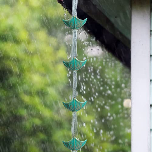 Qipade Rain Chain, 8.3Ft Metal Bronze Umbrella Shape Rain Chain For Eaves Drainage, Outdoor Decor (13 Cups) #TOP3