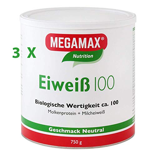 Megamax Eiweiss Neutral Spar-Set 3 x 750 g -Molkenprotein und Casein Milcheiweiß -Milcheiweiß -Für Muskelaufbau ,Diaet | 2k-Eiweiss ideal zum Backen | Low Carb Shake ideal bei Eiweiß-Diät