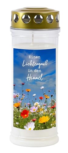 Grabkerze - Gedenkkerze Motiv 'Einen Lichtergruß in den Himmel' Dauerbrenner 7 Tage Friedhofskerze Trauerkerze TLB