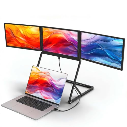 Image of 14'' Triple Portable Monitor Laptop Screen Extender | 1920x1200 IPS Foldable 3-Screen Extender, Quad Screen Monitor Workstation for 13-17 Inch Laptop, USB-C & Mini H /D Interface