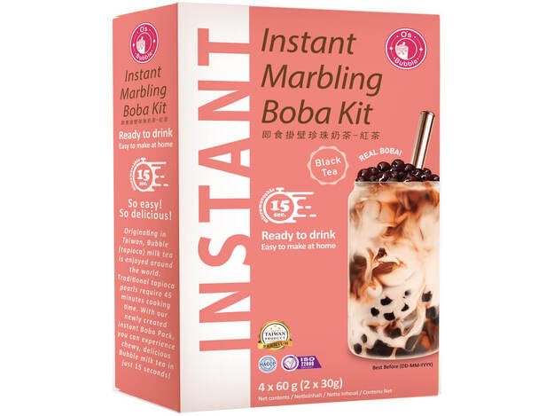 O's Bubble Instant Marbling Boba Kit de thé noir sucré (4 x 60 g) | Bubble Tea | Avec perles de tapioca et paille en papier