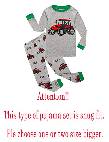 Kikizye Little Boys Long Sleeve Tractor Pajamas Kids Cotton Grey Pjs Sets Toddler Size 3T #TOP1